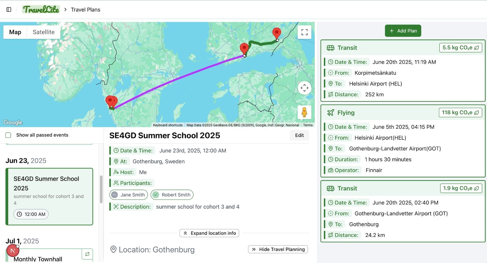 Screenshot of TravelLite app